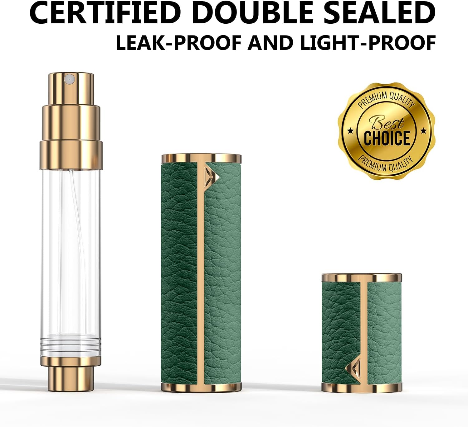 8ML Travel Perfume Refillable Atomizer, Mini Genuine Leather Cologne Sprayer, Protable Pocket Size Empty Fragrance Spray Bottle (Green) image 2