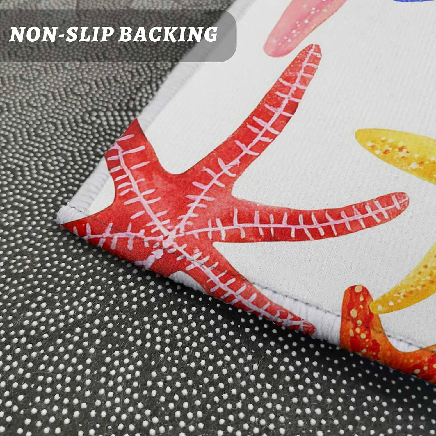 Teamery Kitchen Mats for Floor Summer Ocean Colorful Starfish Washable Non Slip Kitchen Rugs 1PCS, Modern Abstract Art Absorbent Standing Mats for Sink Bathroom Office Living Room 23.6x70.9in