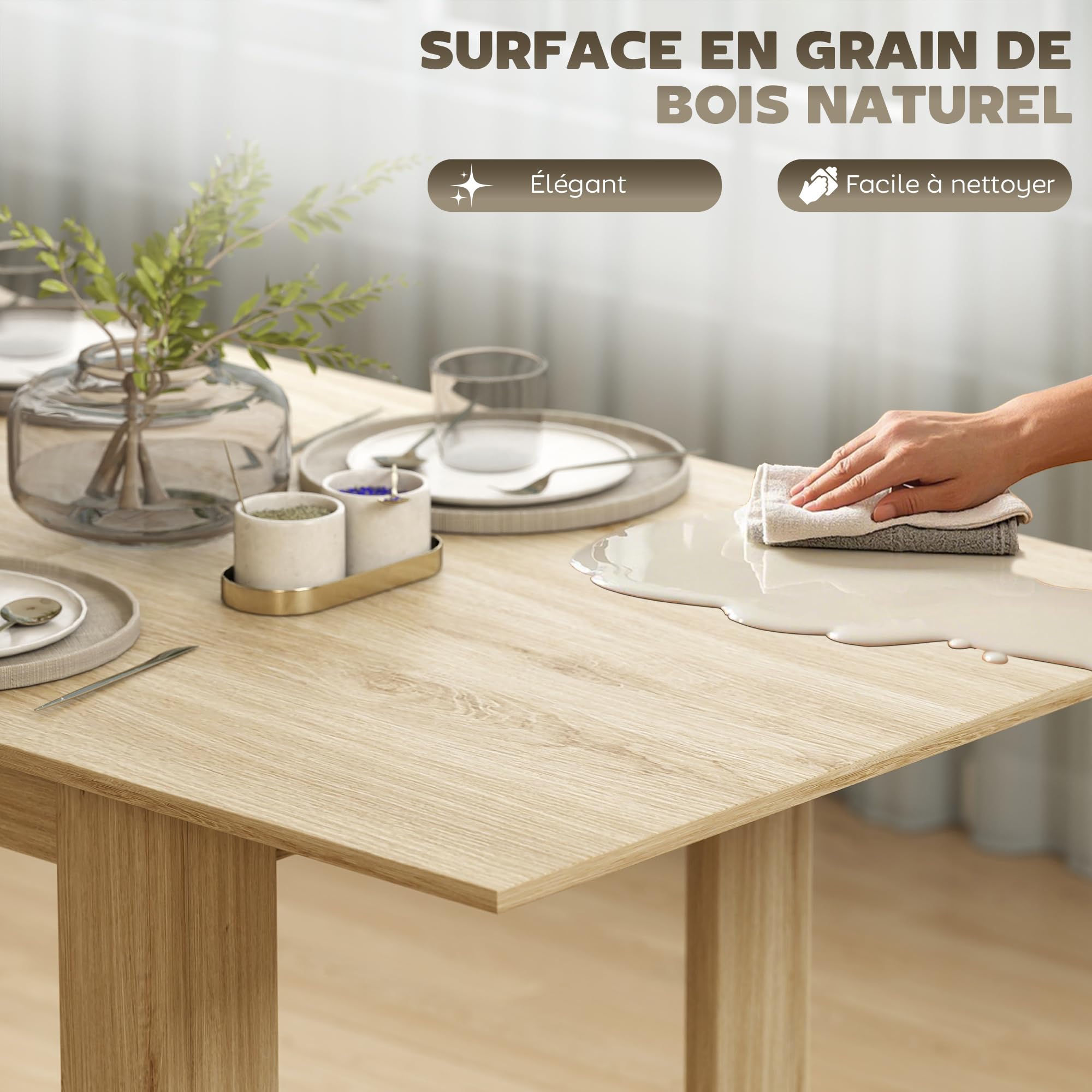 HOMCOM Table à Manger Extensible, Table de Cuisine rectangulaire, pour 6-8 Personnes, pour Petits espaces, Design Moderne, 140-180 x 80 cm, Effet Bois Naturel