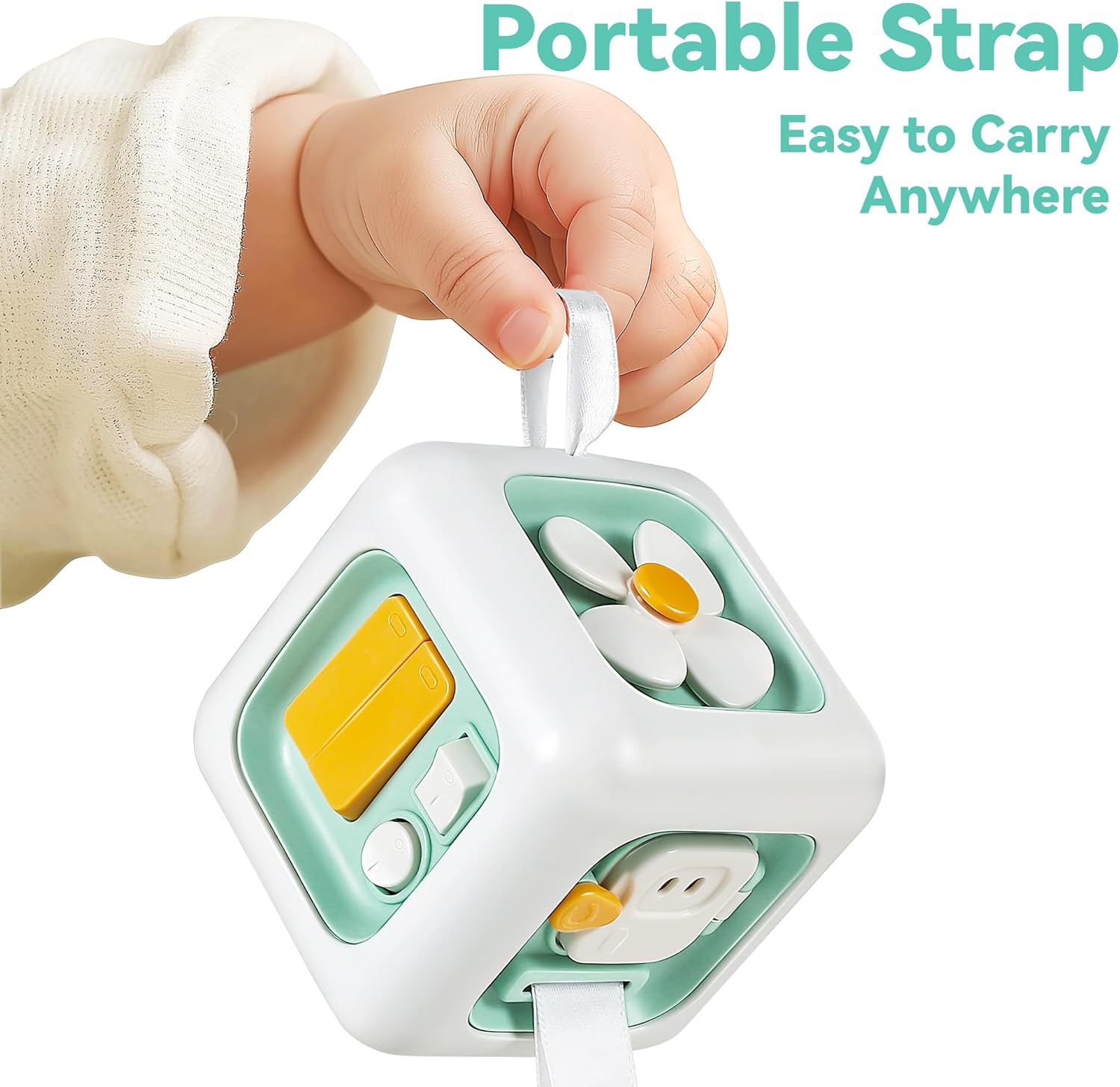 iPlay, iLearn Green Baby Busy Cube Toy for 1 Year Old, Montessori Sensory Toy Toddler 1-3, Learning Motor Skill, Infant Activity Carseat Travel Toys, Birthday Gift 6 9 12 18 Month 2 Yr Boy Girl