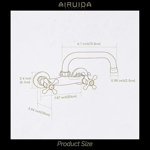 Miniatura 8 de Airuida Grifo de fregadero de cocina de montaje en pared para pico de 6 pulgadas (5.9 in), centro ajustable, centro ajustable, asas cruzadas, agua