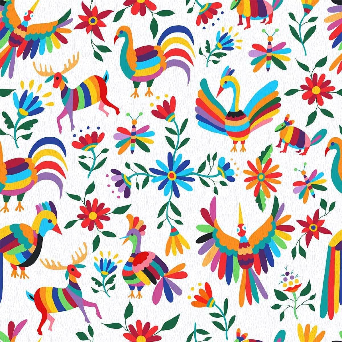 Colorful Birds Upholstery Fabric for Chairs,Mexican Style Floral Fabric by The Yard,Traditional Traditional Mexican Art Decorative Fabric for Upholstery and DIY Projects,1 Yard,(L92*W150cm) Tan Brown