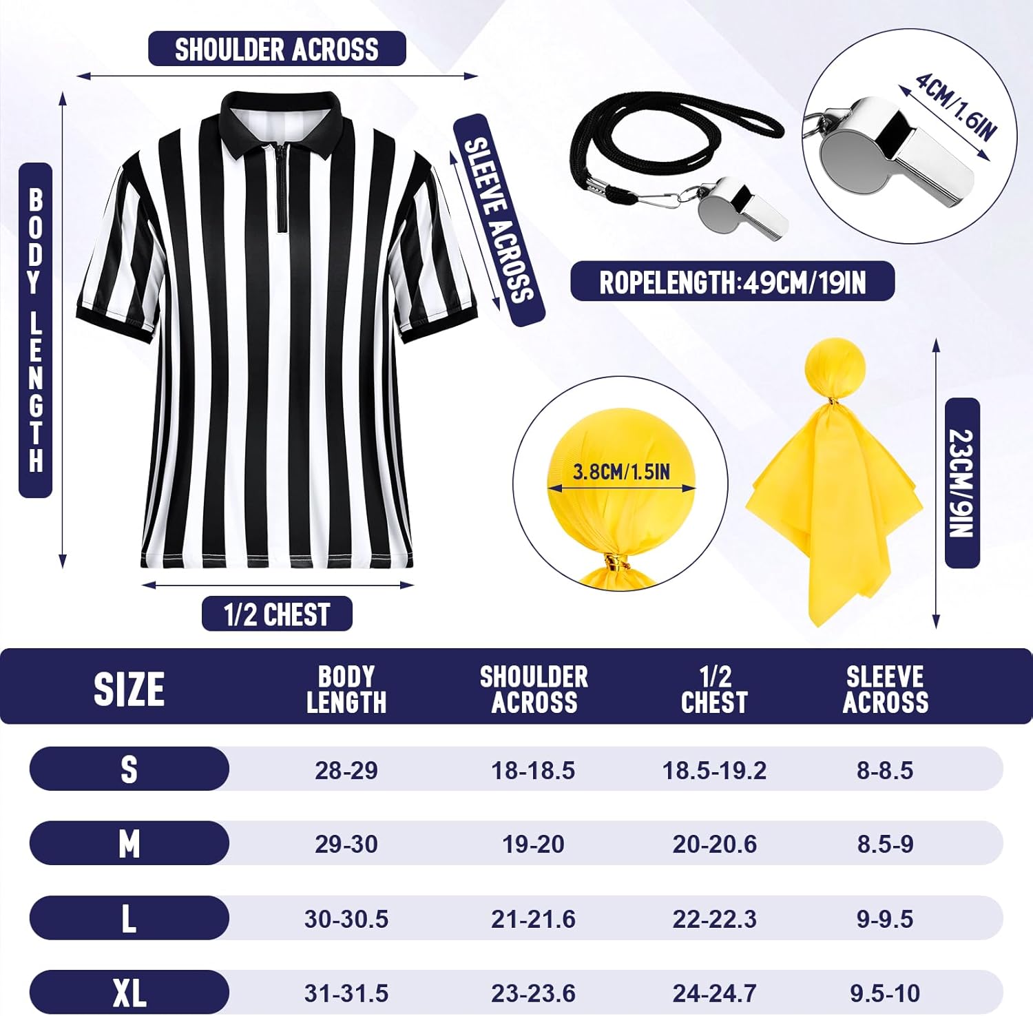 Men's Referee Costume Kit,Referee Shirt Stripe Umpire Jersey,Hat,Stainless Steel Whistle with Lanyard,Penalty Flag for Football Soccer Sports and Halloween Cosplay Outfits - Image 2
