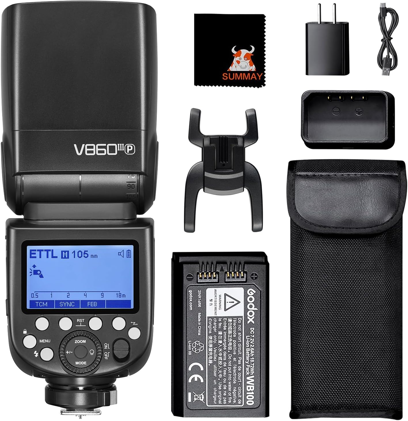 GODOX V860III-P Camera Flash TTL 76Ws Power 1/8000s High-Speed Sync GN60 1.5s Recycle Time, 2W Modeling Lamp 5300K±200K Color Temperature, Quick-Release Lock, Suitable for Pentax Series Cameras