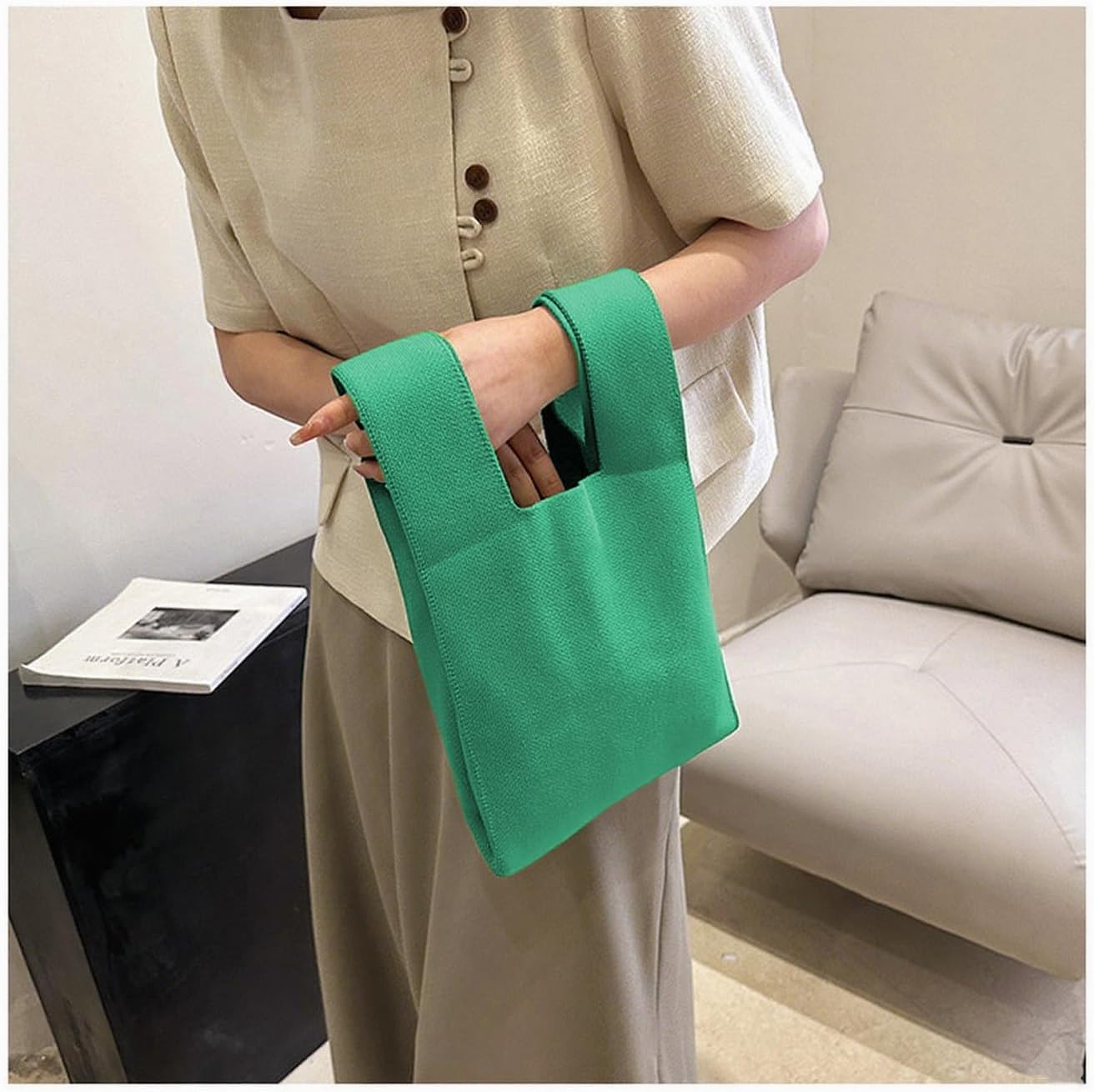 Women's Wrist Knot Bag Small Knitted Tote Bag