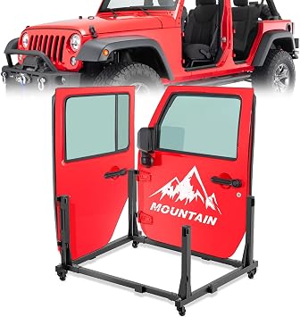 حامل حامل شماعة تخزين الباب متوافق مع سيارة جيب جلادييتور JT & Wrangler JK JKU JL JLU TJ YJ موديل 1987-2026 عربة حامل قابلة للإزالة منزلقة لباب 2/4 باللون الأسود