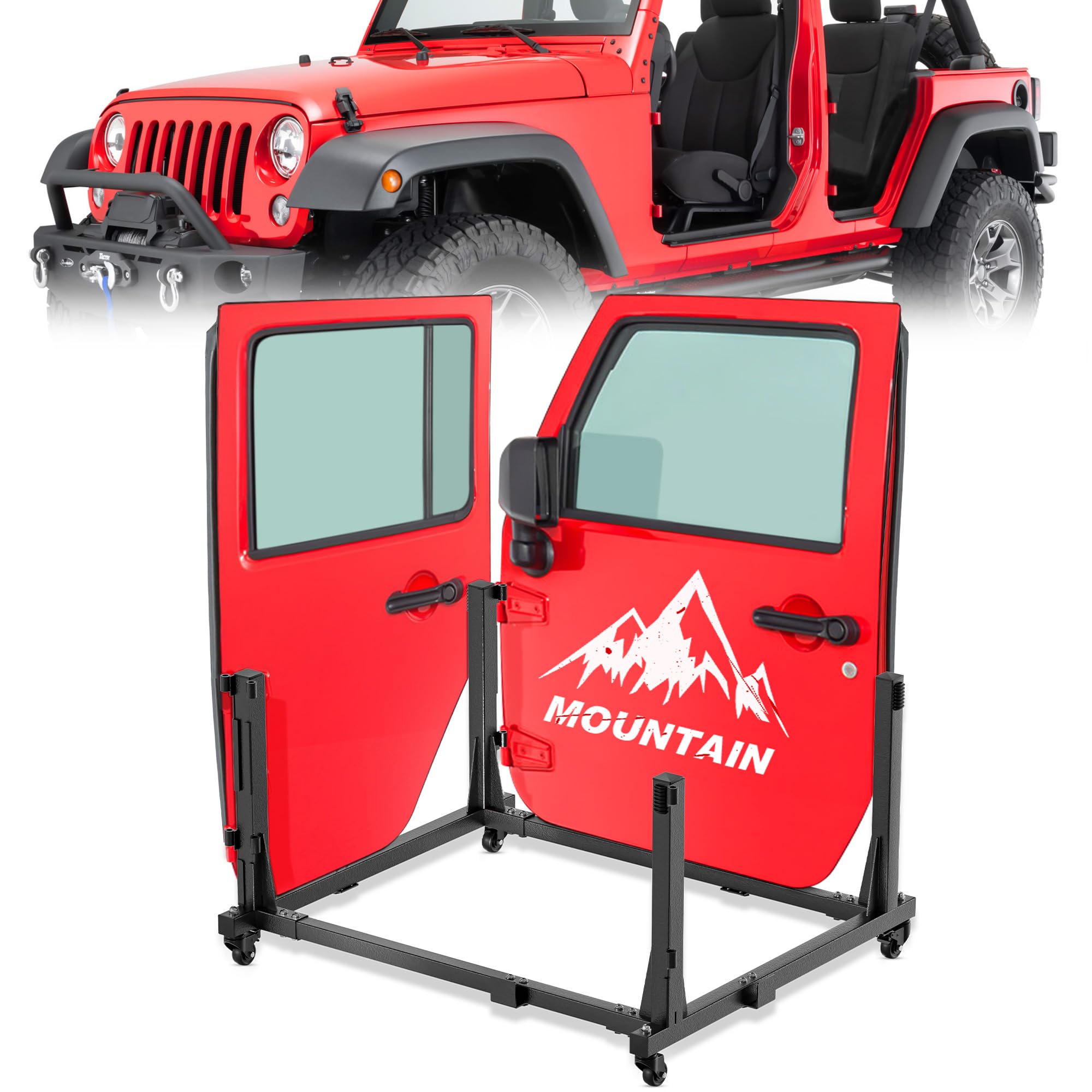 Door Storage Hanger Rack Bracket Holder Compatible with 1987-2025 Jeep Gladiator JT & Wrangler JK JKU JL JLU TJ YJ Removable Stand Cart Sliding for 2/4 Door (Black)