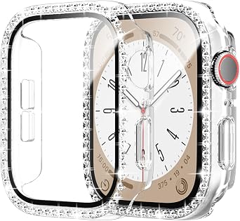 Bling Case for Apple Watch Series 3 2 1 38mm Screen Protector 2 Pack | Hard PC Cover with Tempered Glass Film for iWatch 38mm Accessories, Touch Sensitivity Glitter Sparkle Rhinestones Design