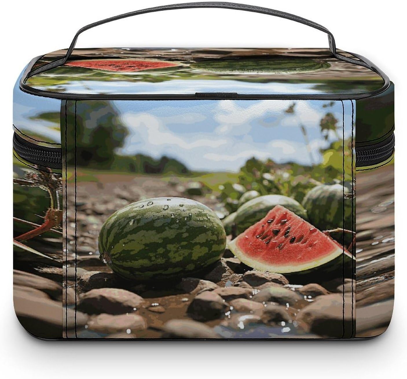 Watermelon on The Ground Travel Makeup Bags Large Capacity Cosmetic Bag for Women Portable Makeup Artist Organizer Bags Waterproof Make Up Bag Lightweight Hand-held Makeup Case image 3