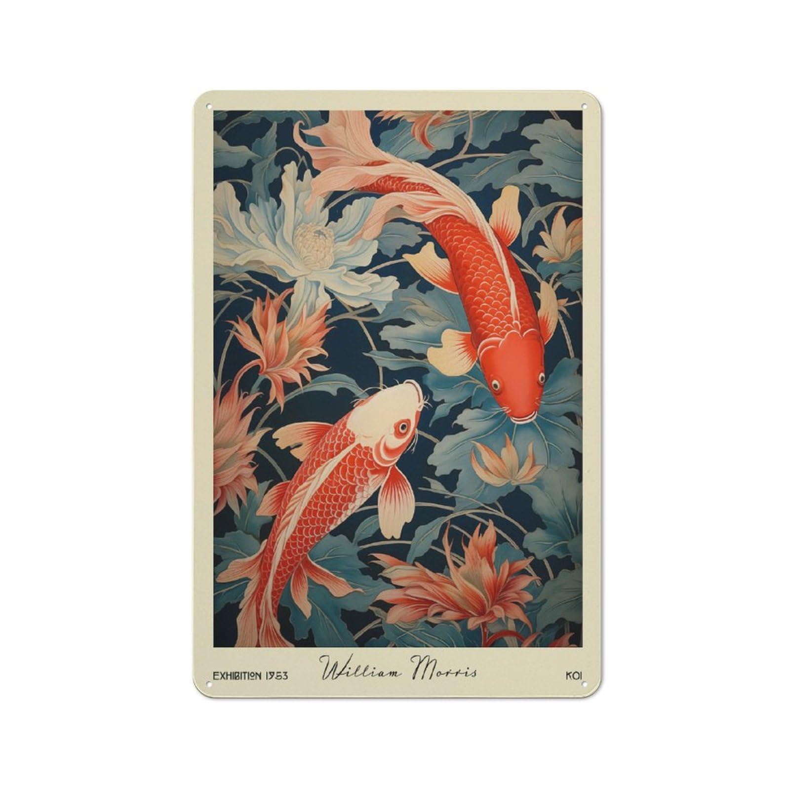 Junmoney Style-23 Bar Wall William Morris Koi Fish Decorative Metal Plaque, Wall Decor For Home Pub, Dining Room Or Drinks Area, 30X20cm