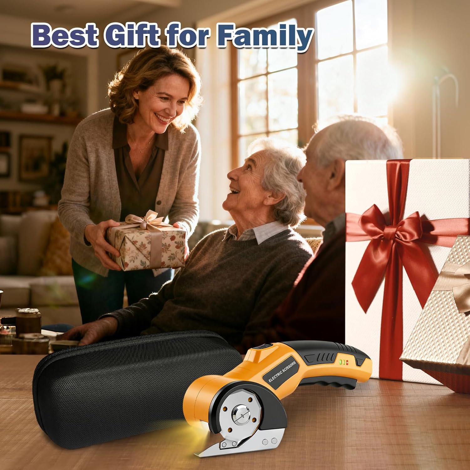 Electric Scissors, Cardboard Box Cutter with Safety Lock & LED Light, 2000mAh Battery, Tungsten Steel Blade, Storage Bag and Box, Suitable for Fabric Carpet Carton Plastic Leather Cloth