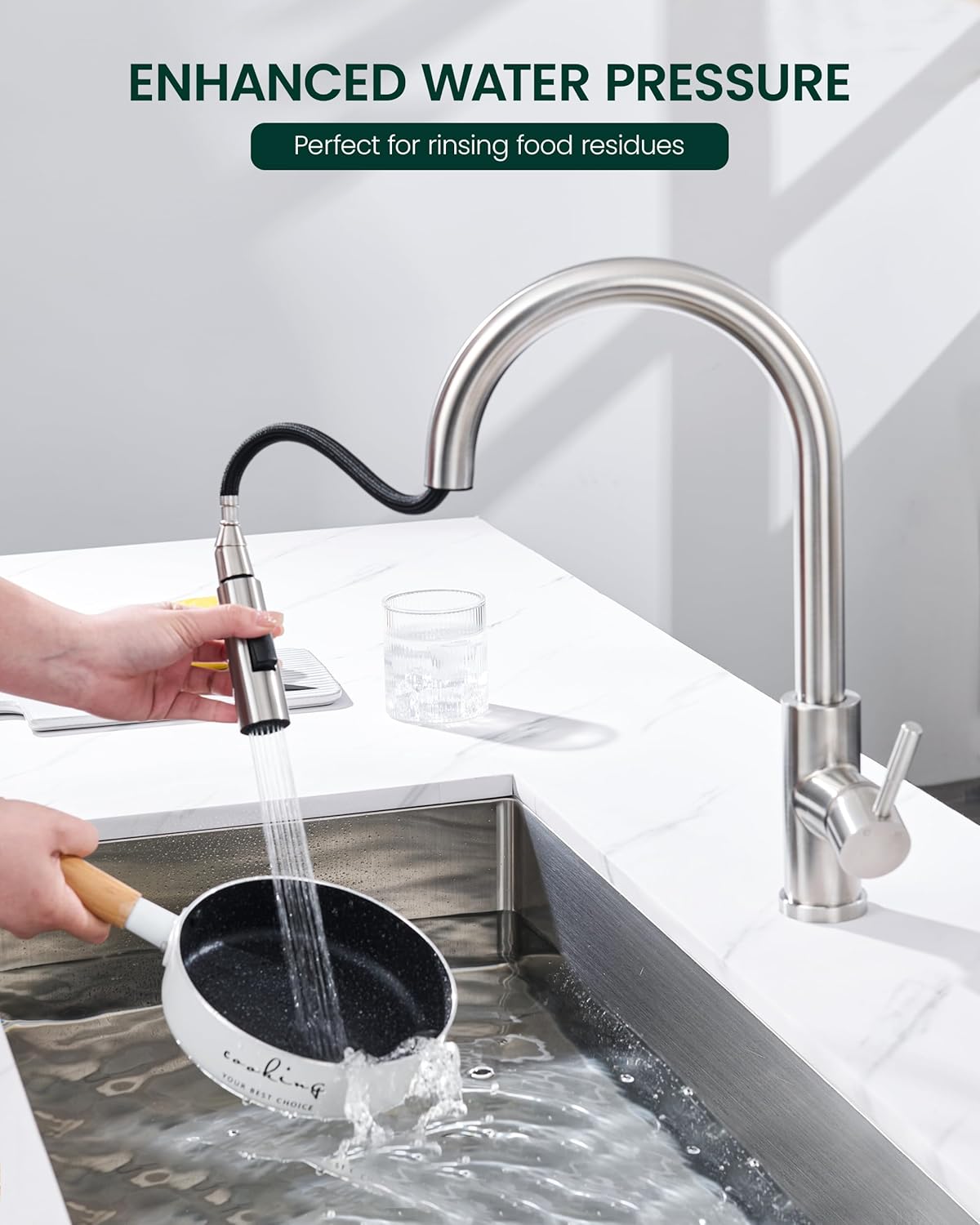 Metal Kitchen Faucet Head Replacement, 2-Mode Pull Down Kitchen Faucet Spray Head with 15 Adapters, High Pressure Sink Sprayer Nozzle Stainless Steel, Brushed Nickel
