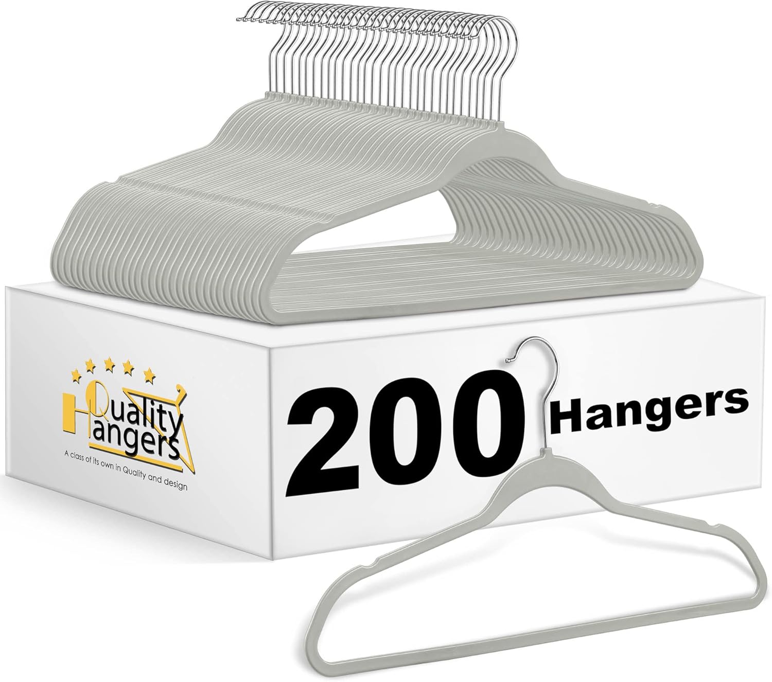 Quality Hangers Clothes 200 Pack - Non-Velvet Plastic Hangers