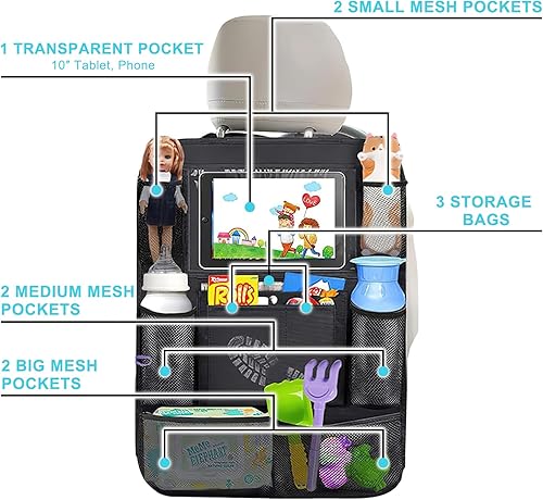 Miniatura 4 de Matenf Organizador de coche para asiento trasero con 9 bolsillos de almacenamiento y soporte para tablet de 10 pulgadas, 1 paquete de funda trasera