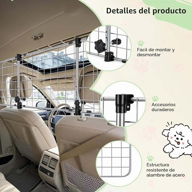 Foto 4 de 7 de Nobleza - Barrera Protectora de Coche para Perros, Rejilla Separador Perro Coche Extensible Universal Reja…