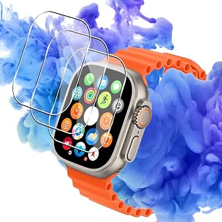 适用 Apple Watch Ultra 2 / Ultra 49mm 玻璃膜 3张 保护膜 【3张一套 日本旭硝子制】 苹果手表 Ultra 49mm 用 钢化玻璃 液晶保护膜 保护套 硬度9H 耐冲击 高灵敏度 防指纹 防油性 疏水性 自动吸附 零气泡 粘贴简单