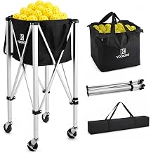YooKoo Pickleball Basket with Lockable Wheels, Collapsible Pickleball Hopper Holds Up to 100 Balls, Sports Equipment Organizer Suitable for Ball Court, School, Garage