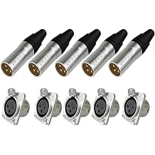 RIVIERA Geisler XLR 3pin Male Plug and Female Socket with Fine Nickel Plated housing with Optional Color Marking and flexiable Combination 5 Pack Black Male+5 Pack Famale
