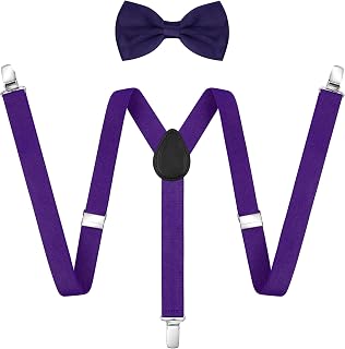Suspenders for Men Adjustable Buckle with Mens Suspenders Strong Clip, Elastic Y Shape Suspenders and Bow Tie Set