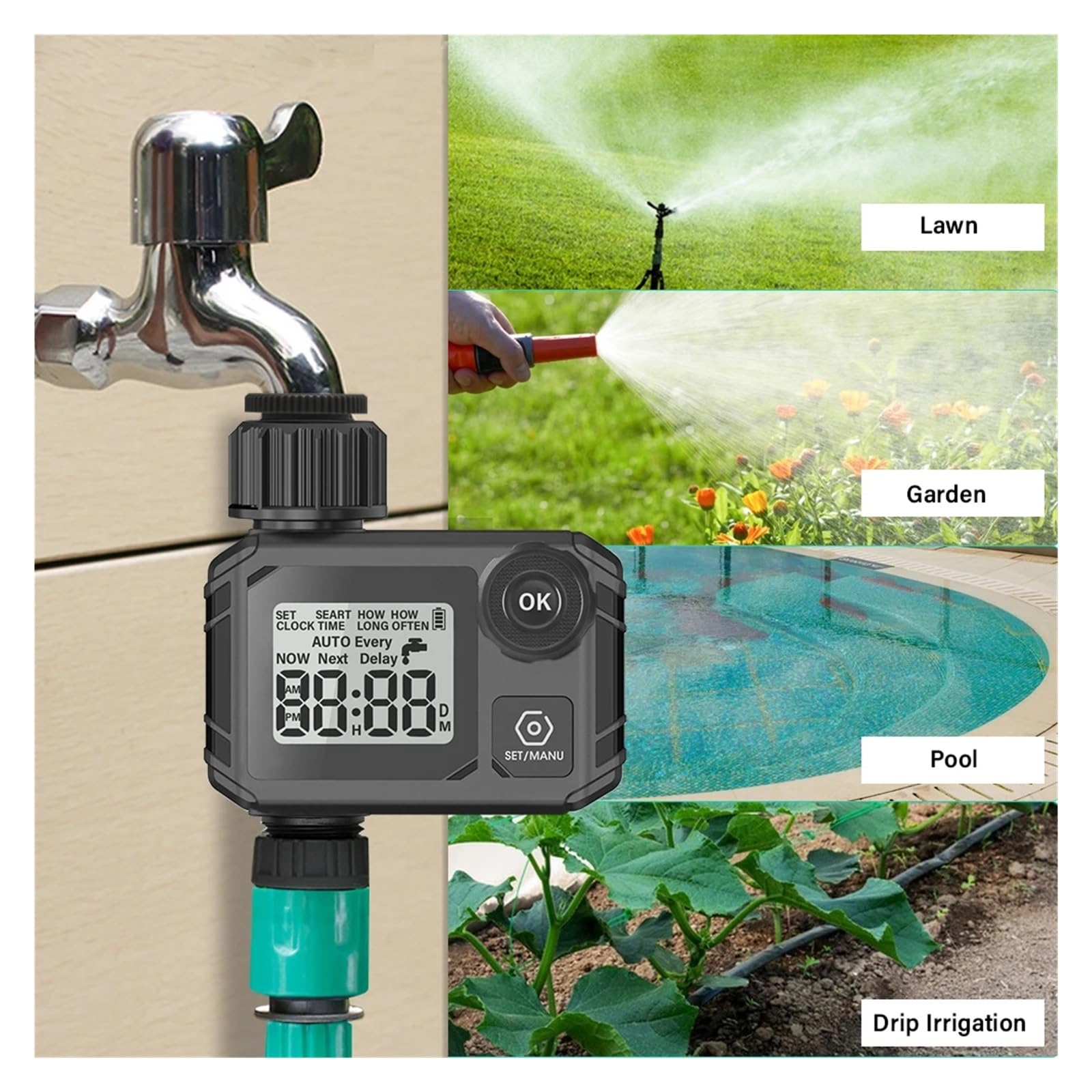 Inteligentny Zawór LCD Cyfrowy Automatyczny Zraszacz Wody Roślina Zewnętrzna Podlewanie Gospodarstwa Kontroler Nawadniania Dla 1/2 "i 3/4"