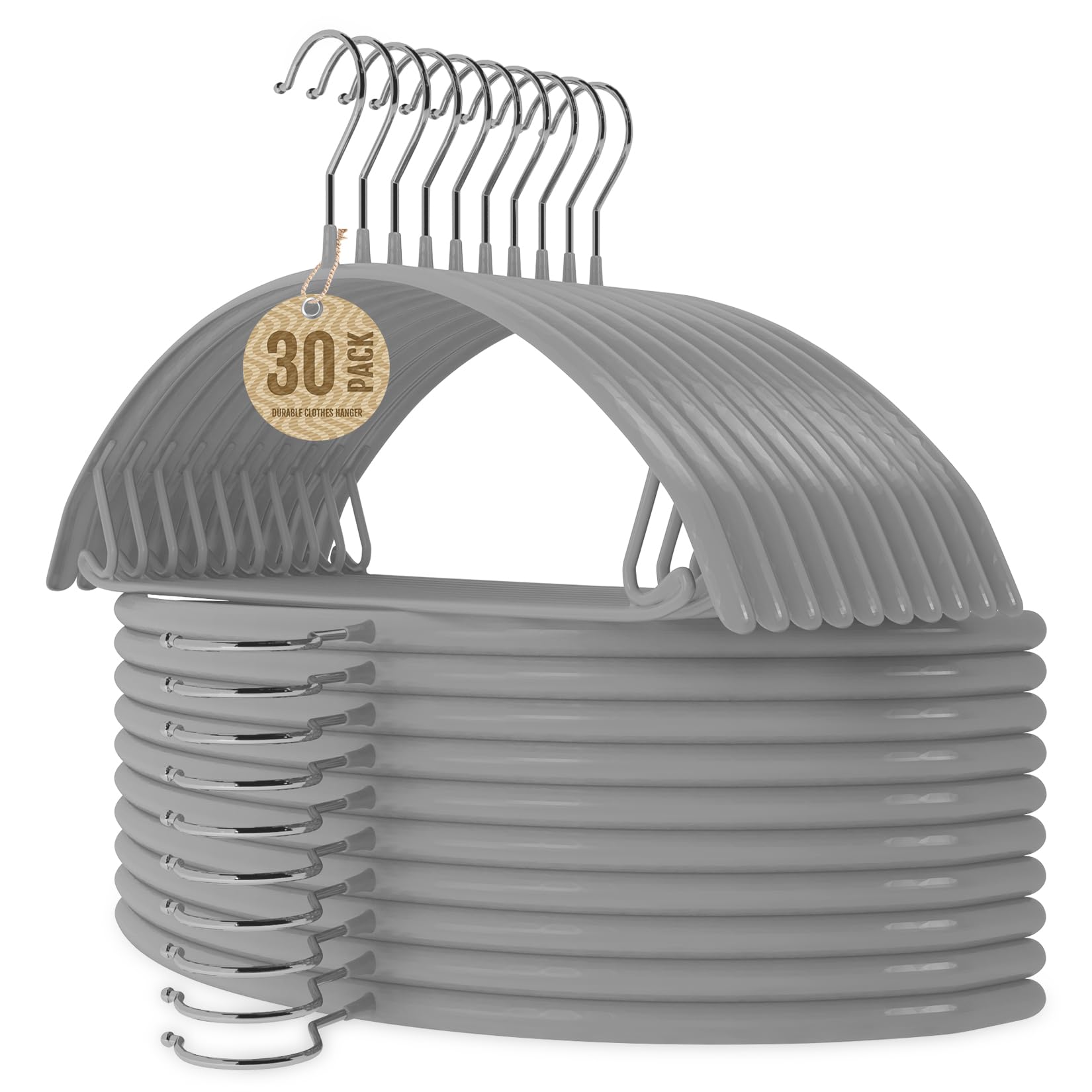 Jiang&Rong 40 cm/16 Inch Rubber-Coated Non-Slip Metal Hangers - Heavy Duty No Bump Closet Hangers for Coats, Shirts, Suits, Sweaters (30-Pack, Grey)