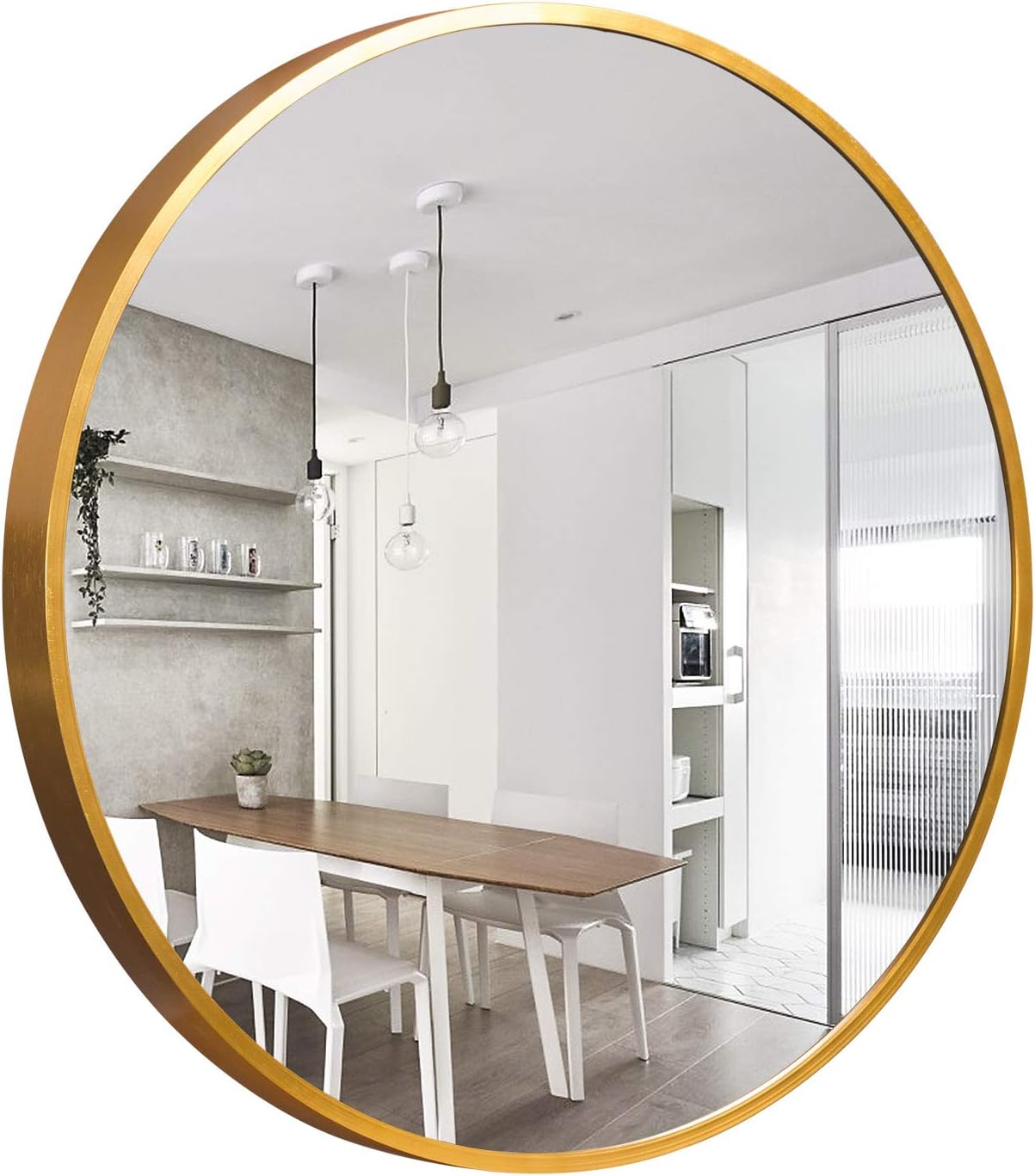 self Round Wall Mirror - 36" Large Wall Mounted Mirror, Aluminum Alloy Frame Round Mirror for Bathroom, Entry, Dining Room, & Living Room - Gold