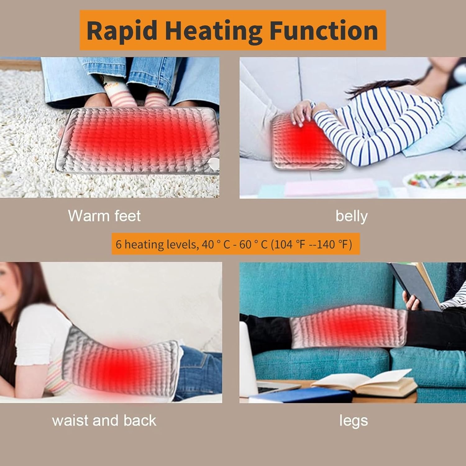 Electric Heating Pad for Back Pain & Cramps Relief, King Size Heat Pad for Period Cramps, Neck, Shoulder, Knee & Leg, Machine Washable Blanket with 4 Timer & 6 Heat Setting, Extra Large 30"x16"