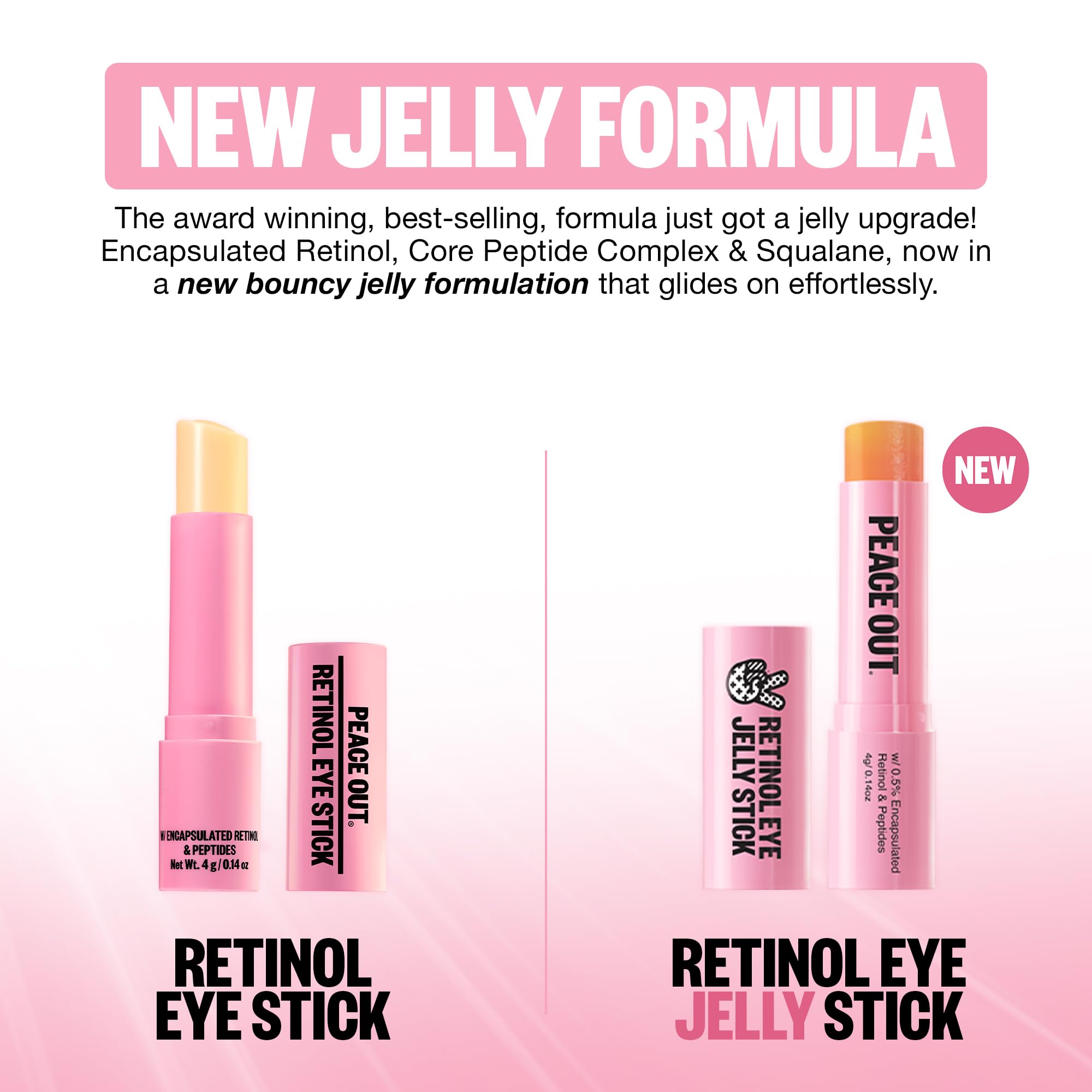 PEACE OUT Retinol Eye Jelly Stick, Under Eye Treatment for Hydration, Fine Lines & Wrinkles, with Encapsulated Retinol, Peptides & Squalane for Smoother Looking Under Eyes, 0.14 oz