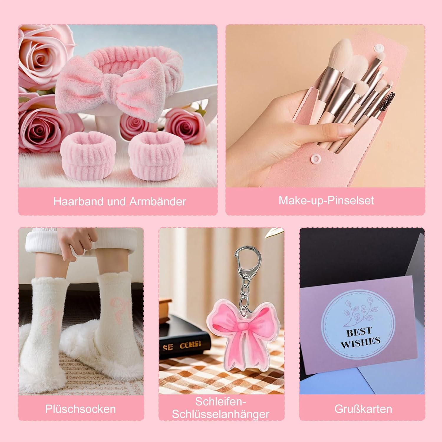 Gifts for Girls Teenagers 9 10 11 12 13 14 15 16 17 18 Years, Make-Up Brush, Cosmetic Bags, Socks, Hair Bands, Key Ring, Greeting Cards and Card Holder, Birthday Gift for Girls