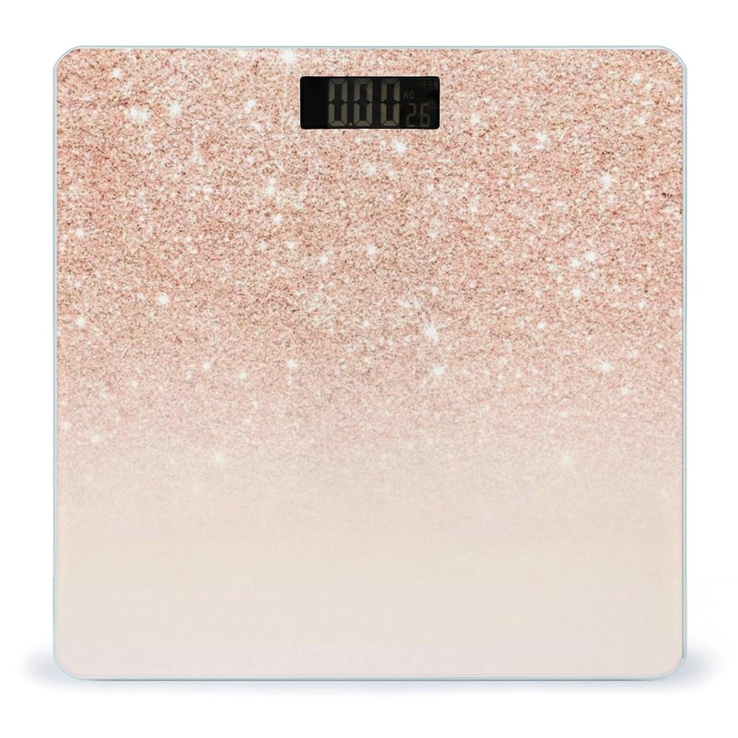 Báscula digital de baño rosa con brillo falso, pantalla grande