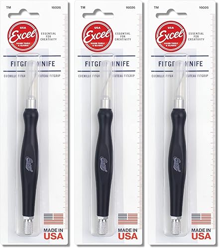 Miniatura 9 de Excel Blades Fit Grip Knife de Excel Blade - Cuchillo ultra afilado con hoja de borde en ángulo de acero al carbono y agarre contorneado de goma -