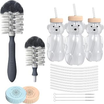 Honey Bear Cup Bundle - 3-Pack + Accessories & Brushes Cream Color