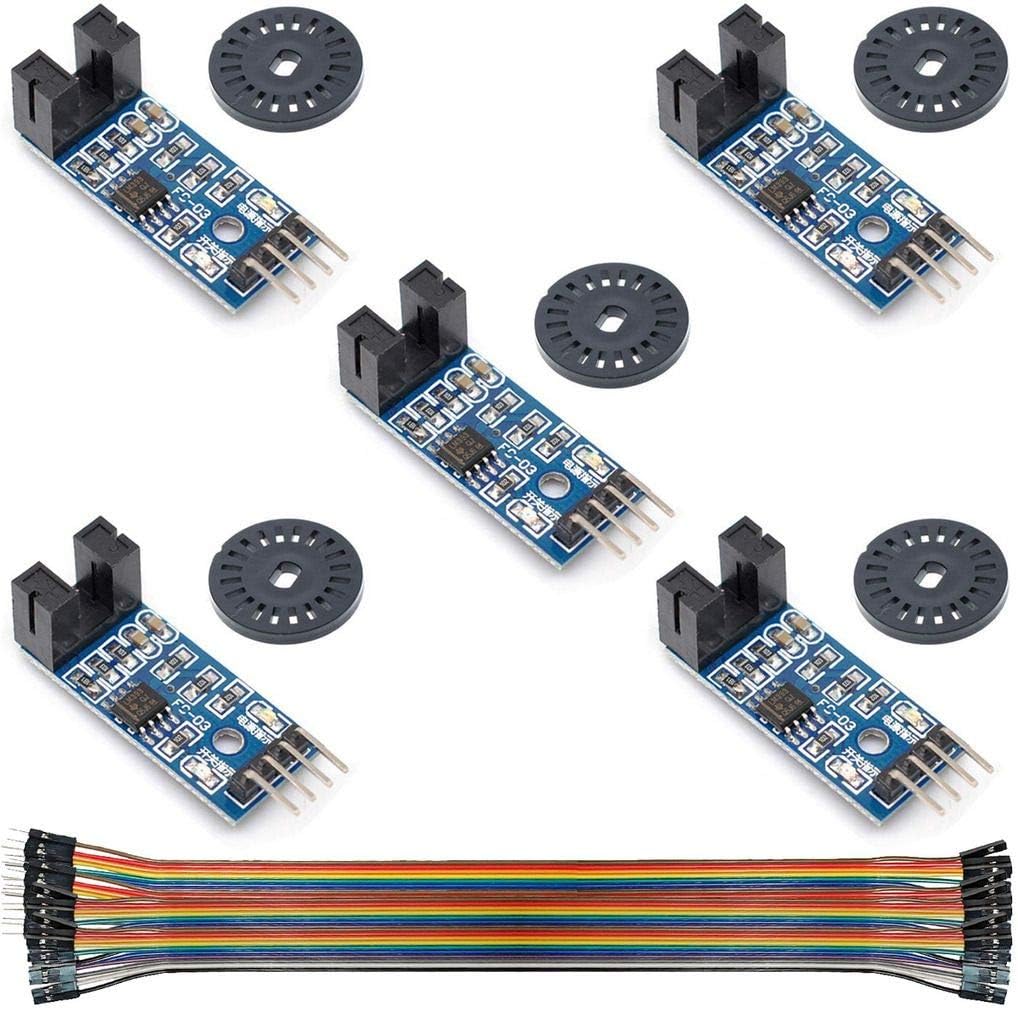 DAOKI 5Pcs Speed Measuring Sensor LM393 Speed Measuring Module Tacho Sensor Slot Type IR Optocoupler for MCU RPI Arduino DIY Kit with Encoders