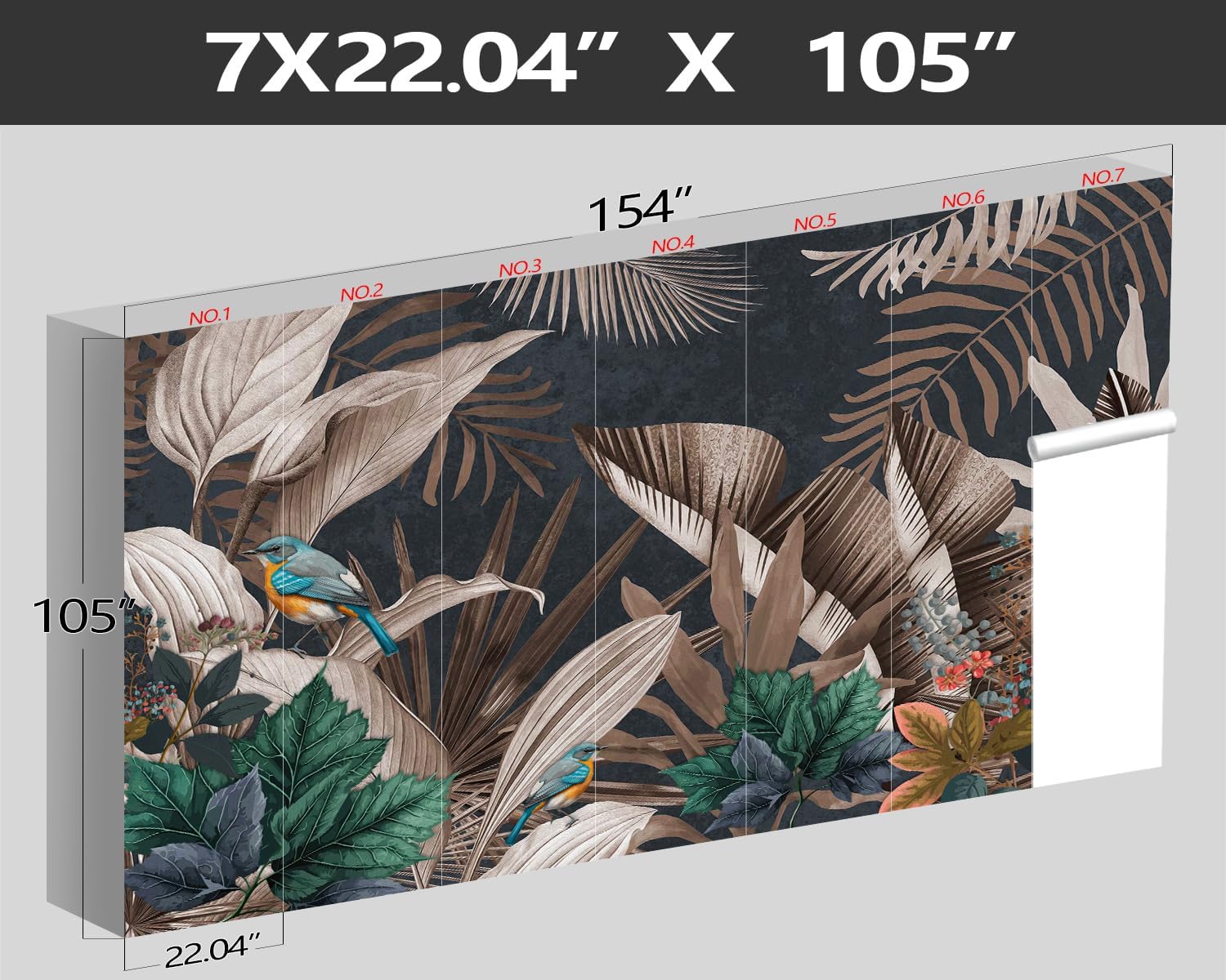 XMPMBM-Tropical Rainforest Plant Banana Leaf Fabric Wallpaper Botanical Leaf Birds Bedroom Bathroom Wall Mural-W 154" X H 105"（112 Square Foot）