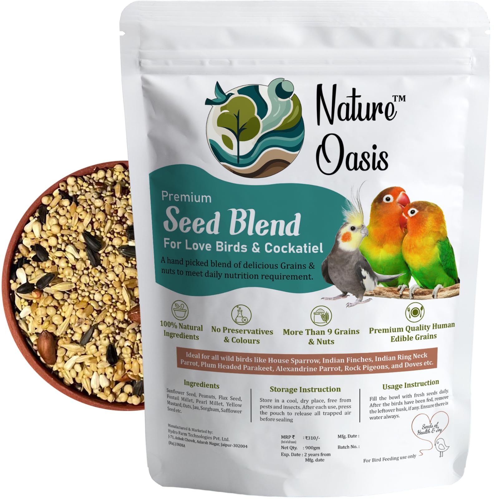Nature Oasis Bird Feed for Lovebirds & Cockatiel Bird Food 900g | Nutritious Blend of Mix Seeds Like Sunflower Seed, Flax Seeds, Nuts for Finches, Parrot, Wild Birds, Sparrow etc (B0D91X4YVY) Amazon Price History, Amazon Price Tracker