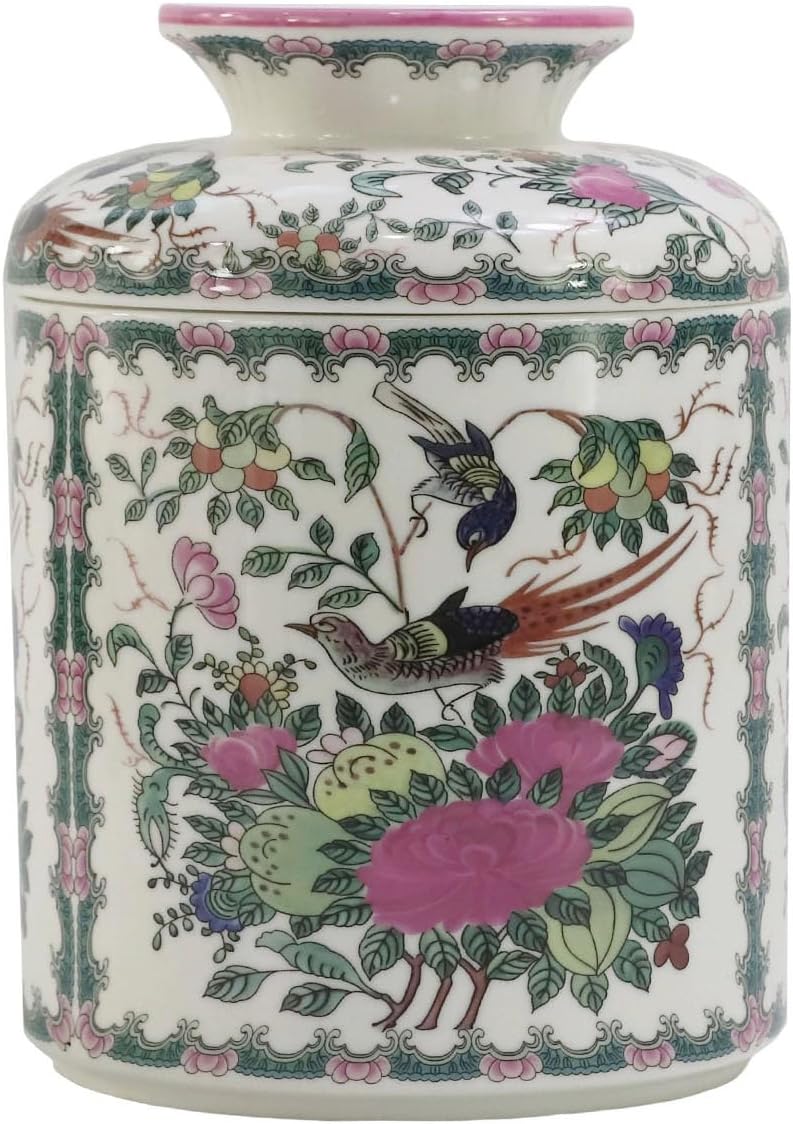 Rose Medallion Round Porcelain Tissue Box Cover 6.7", Facial Tissue Holder Storage Jar for Bathroom Vanity, Countertops, Dressers, Night Stand, Parlors and Offices Home Décor