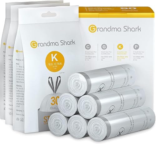 GRANDMA SHARK 38-48L UP TO 55L Bin Bags Liners Drawstring Trash Bag, Handle Waste Bags, 90 Garbage Bag, Super Strong, Anti-drip Unscented, 60 × 74 cm