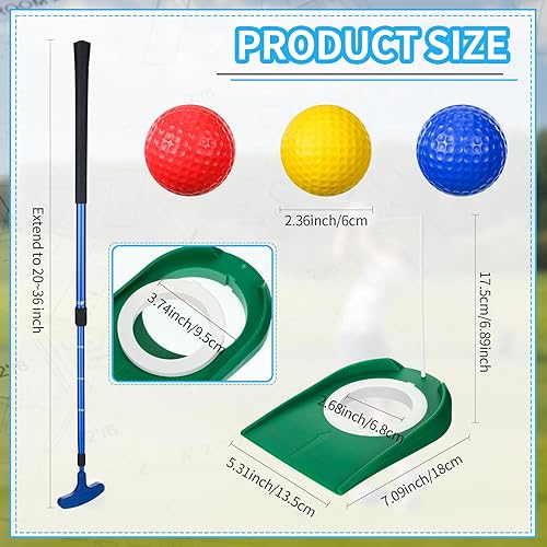 Miniatura 2 de Liliful Juego de 3 putters de golf ajustables para diestros o zurdos con pelotas de práctica de golf de colores y agujeros de golf de plástico para