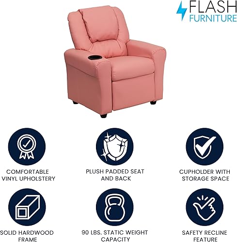 Miniatura 159 de Flash Furniture - Sillón reclinable contemporáneo para niños, color beige vinilo con base para vasos y reposacabezas Vinilo Lavanda,Vinilo