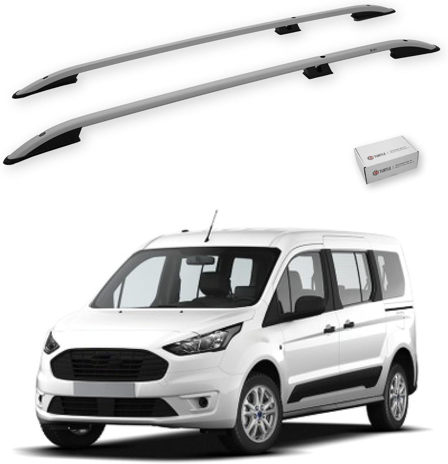 TURTLE Compatible with Ford Connect 2013-2021 / Short Version Crown roof Rails | Silver