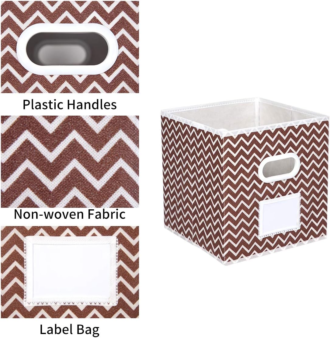 MAX Houser Fabric Cloth Storage Bins,Foldable Storage Cubes Organizer Baskets with Dual Handles for Home Bedroom Storage,Set of 6 (Brown)