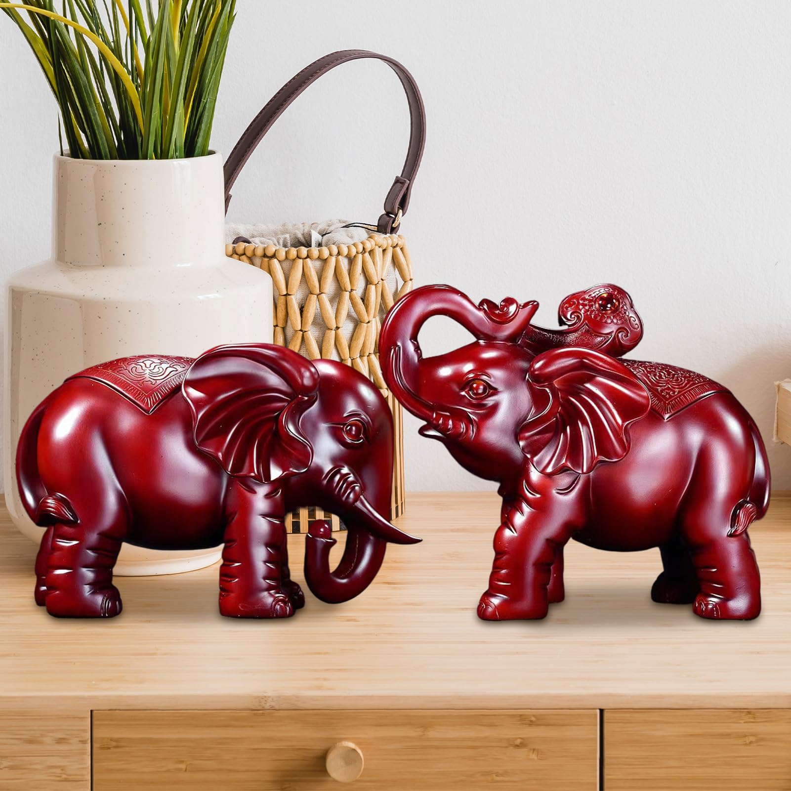 Statuetta Elefante In Legno Figura Artistica Artigianale per Decorazione | Statuetta Elefante Portafortuna in Legno per Scrivania, Tavolo, Mensola, Libreria, Camera da , Soggiorno, Comò