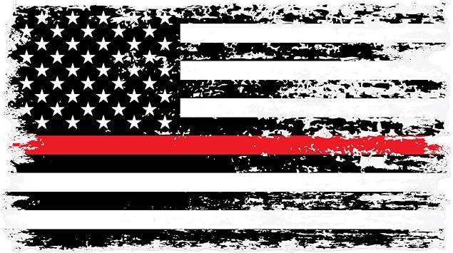 Stickios Firefighter Sticker - Tattered American Flag Thin Red Line Decal for Cars, Trucks & Vehicle Windows - Made in USA 5.9 x 3.2 inches