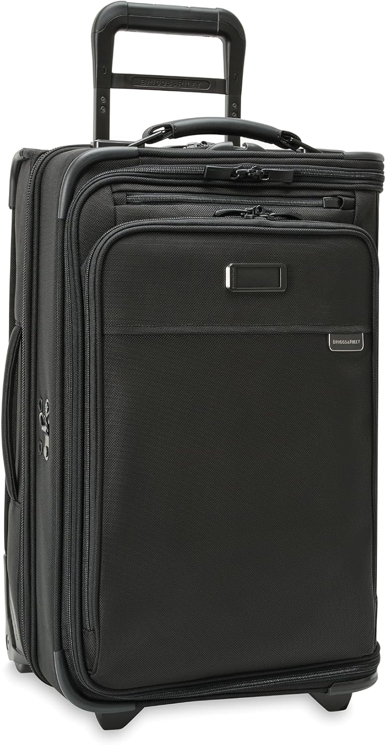 Briggs & Riley 22" Carry-On 2-Wheel Garment Bag - Carry On Luggage for Travel, Suitcases with Wheels, Softside Rolling Bag for Men & Women, Built in Hook for Clothes - Baseline Collection, Black