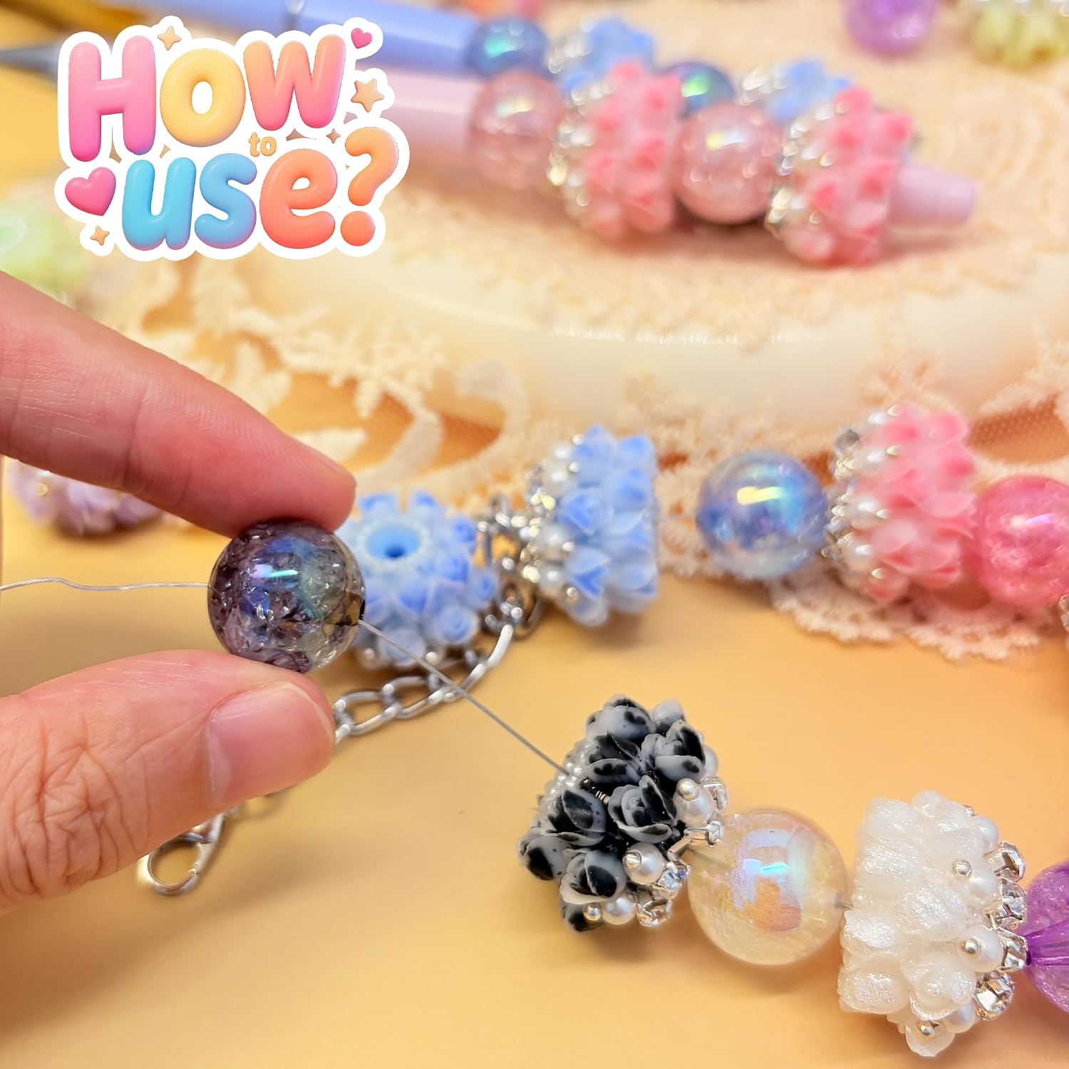 15pcs Rhinestone Focal Beads for Pens, Sparkling 3D Rose Flower Designs, Fancy Beads for DIY Jewelry Making Keychains Crafts Holiday Decorations (Flower 1 Focal Beads)