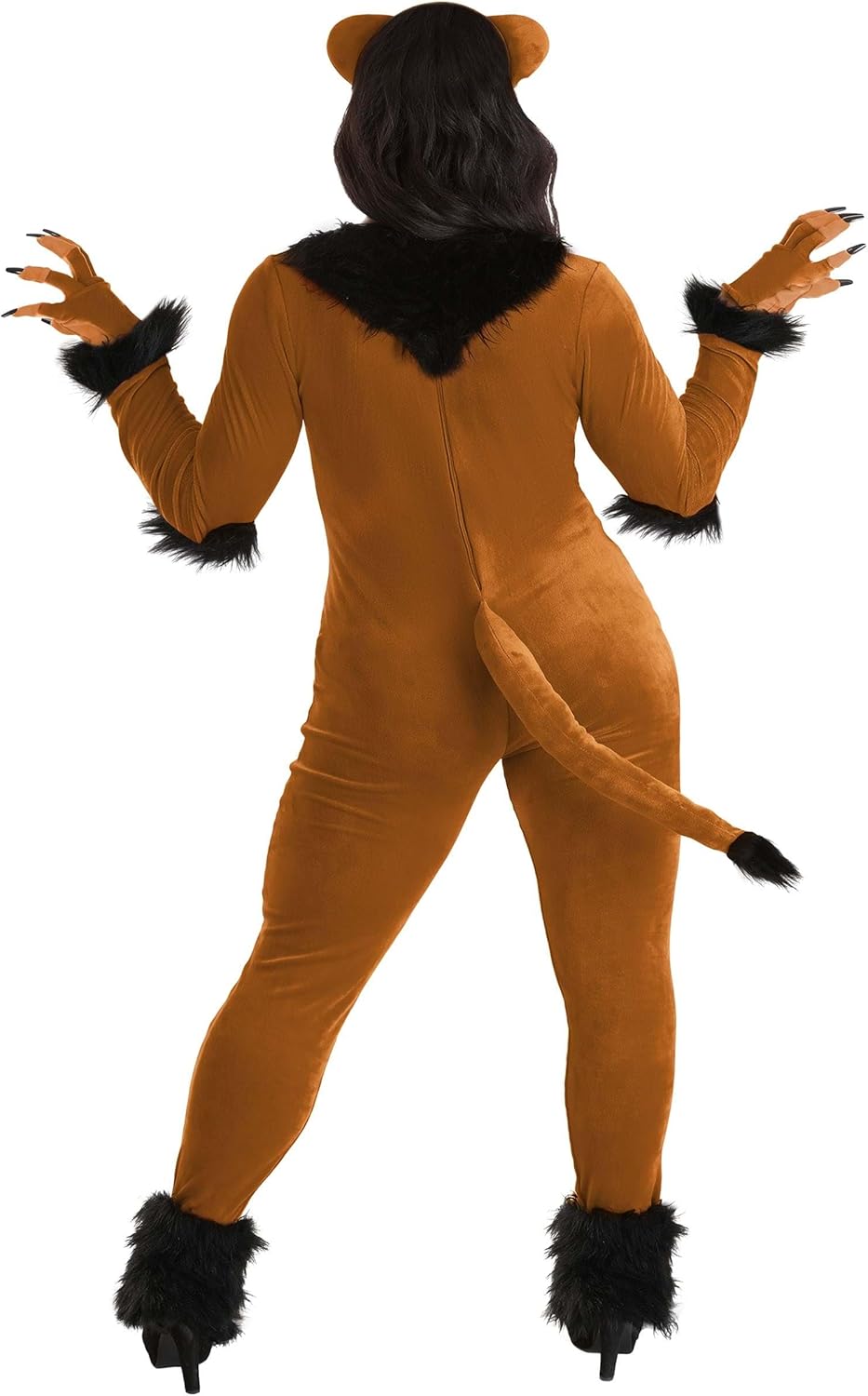 Women's Plus Size Disney Lion King Scar Costume - Velour Jumpsuit with Faux Fur Accents, Headband, Gloves, and Ankle Cuffs