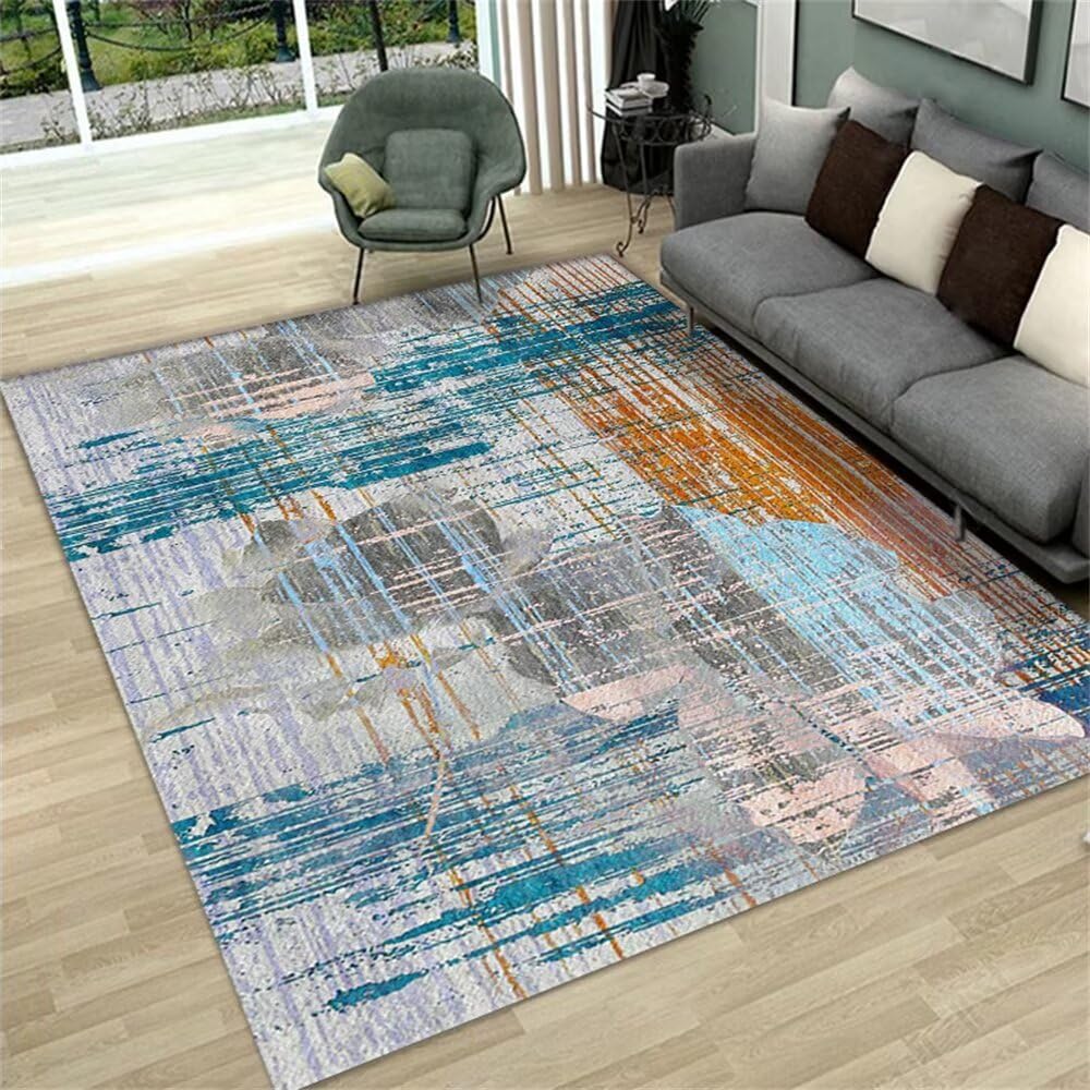 Tapis enfant bleu gris 200x260 cm lavable pour déco chambre de jeu