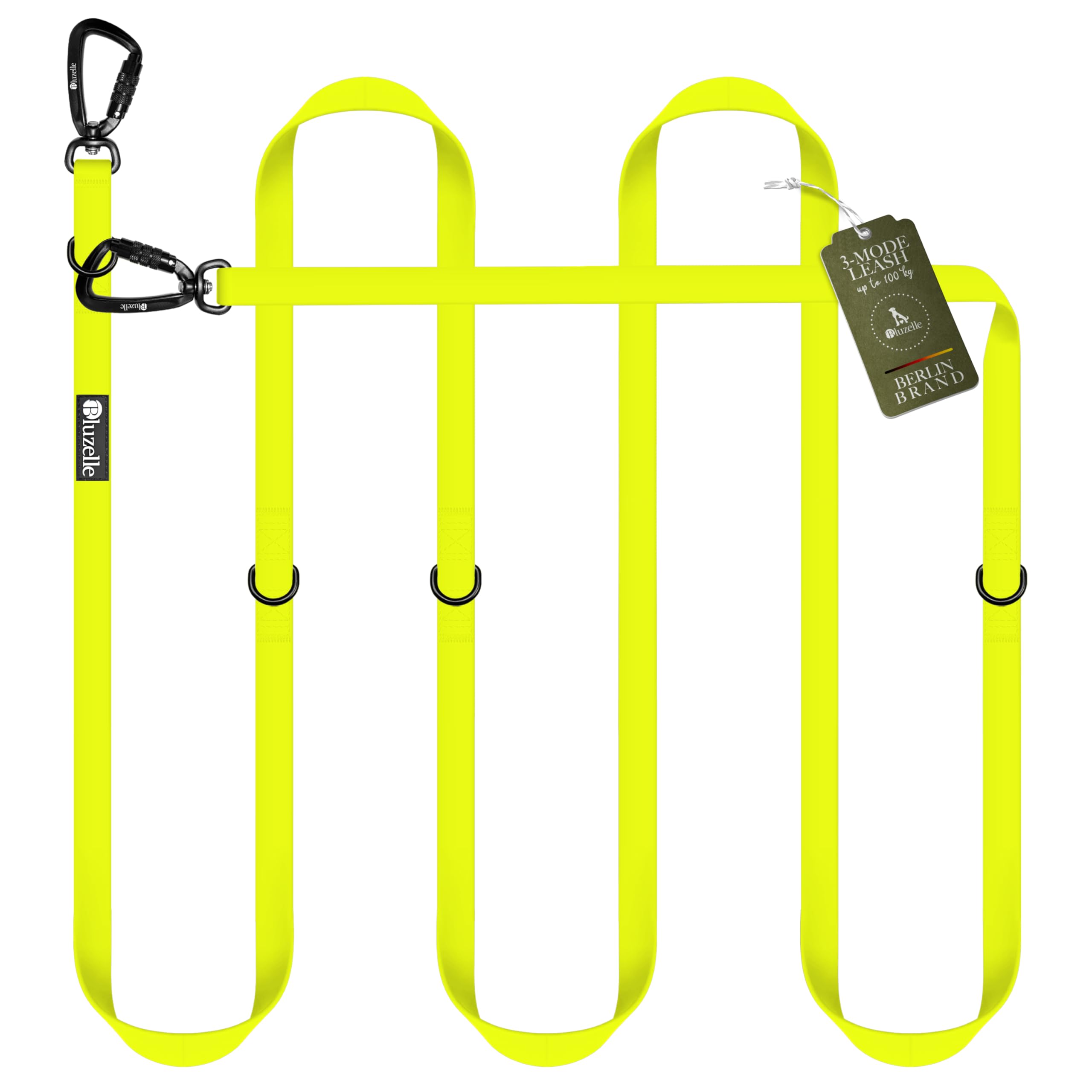 Laisse Chien Étanche Solide 3m pour Chiens Petits à Grands (10-100kg) – Bandoulière Réglable – WEATHERGUARD – 2X Mousquetons de Sécurité – Marque Allemande, Couleur:Jaune Fluo