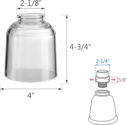 Miniatura 8 de Aspen Creative 23174-60-4, pantalla de vidrio de repuesto para ventilador de techo transparente de transición, ajuste de 2-18 pulgadas, tamaño 4-34
