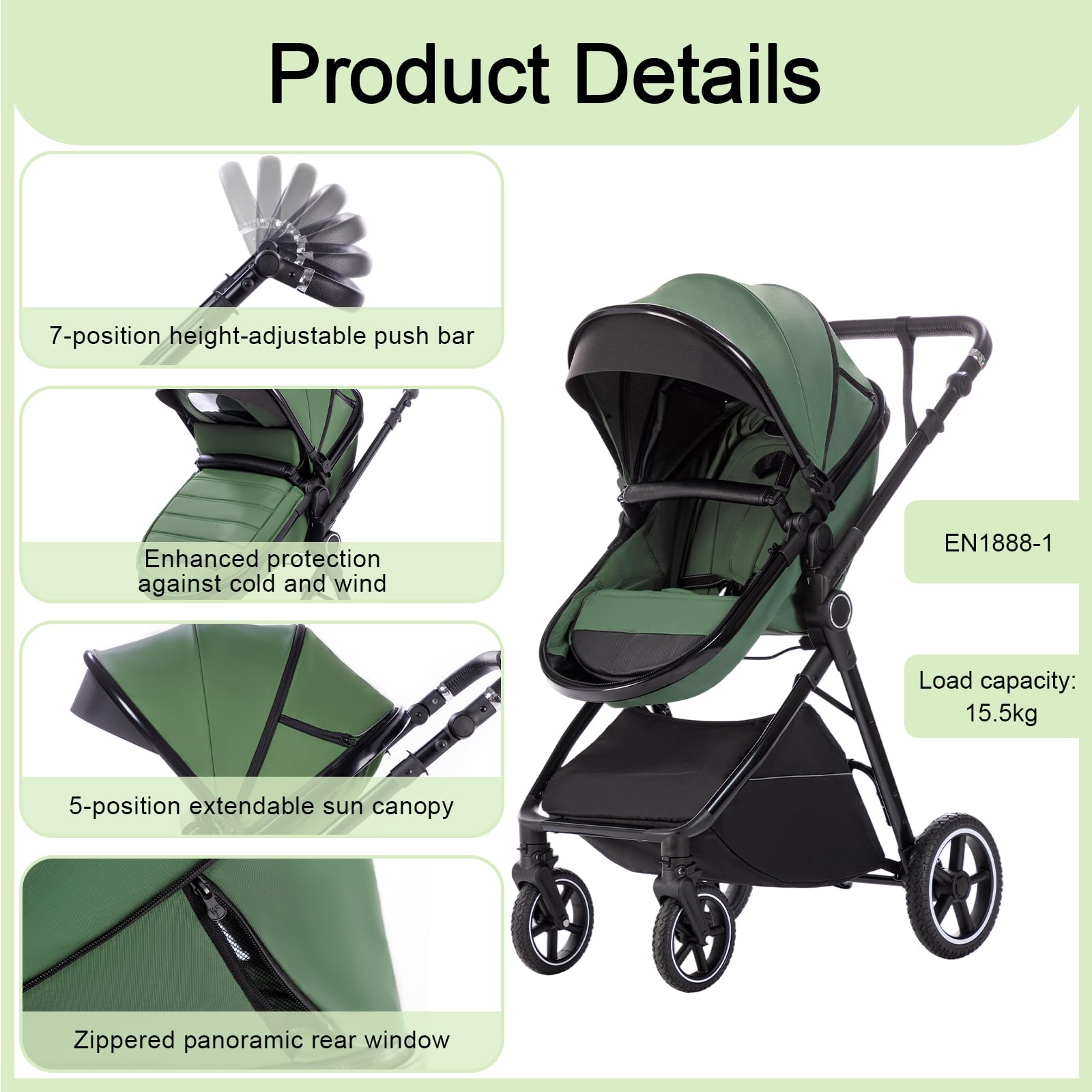 Zkiprm Carrito de Bebe 3 en 1, Conjunto Plegable Portátil con un solo Toque Carrito Bebe, Con Asiento y Reclinable Silla de Paseo, Incluye mosquitera, funda para la lluvia, portavasos, bolsa,0 a 3 año